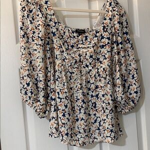 Mittoshop Navy and Orange Floral Blouse small